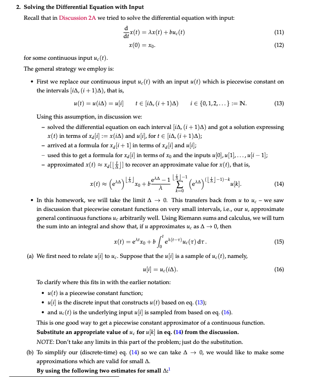 Solved 2. Solving the Differential Equation with Input | Chegg.com