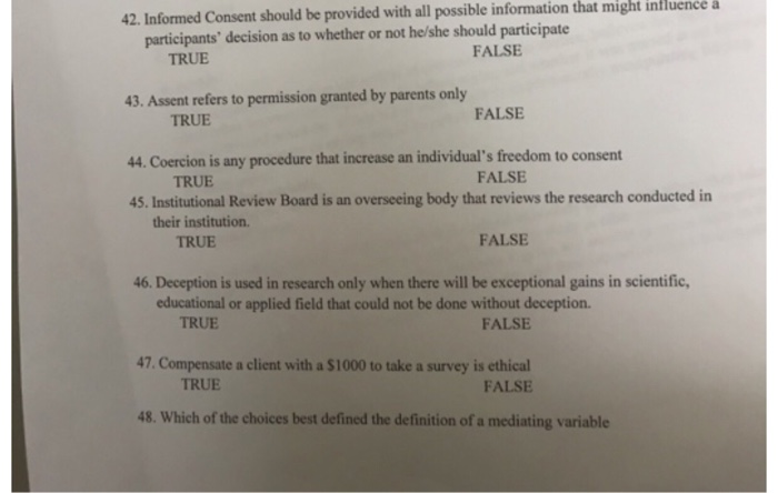 Solved A 42. Informed Consent Should Be Provided With All | Chegg.com