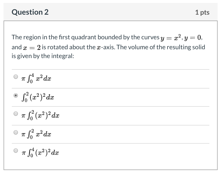 Solved Question 2 1 pts The region in the first quadrant | Chegg.com