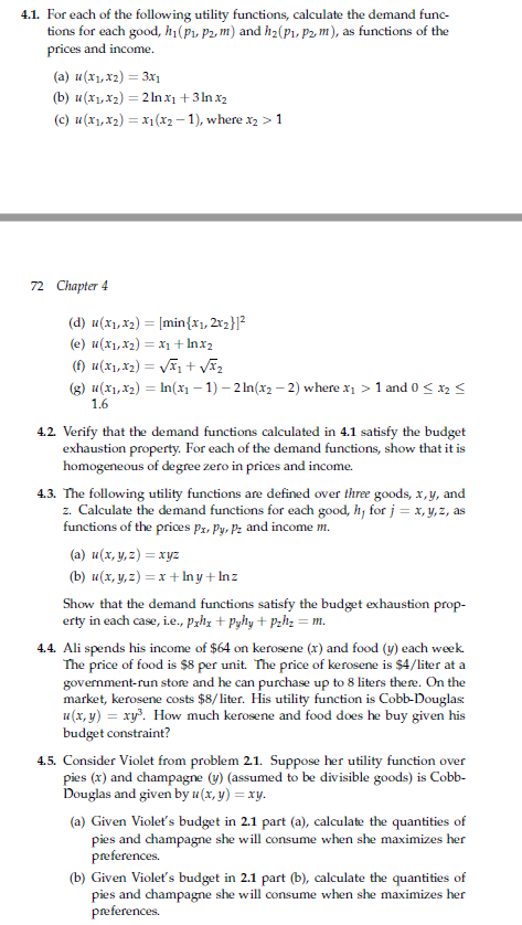 Utility Function Worksheet Answer Key Solved 4.1. For each of the following utility functions, | Chegg.com