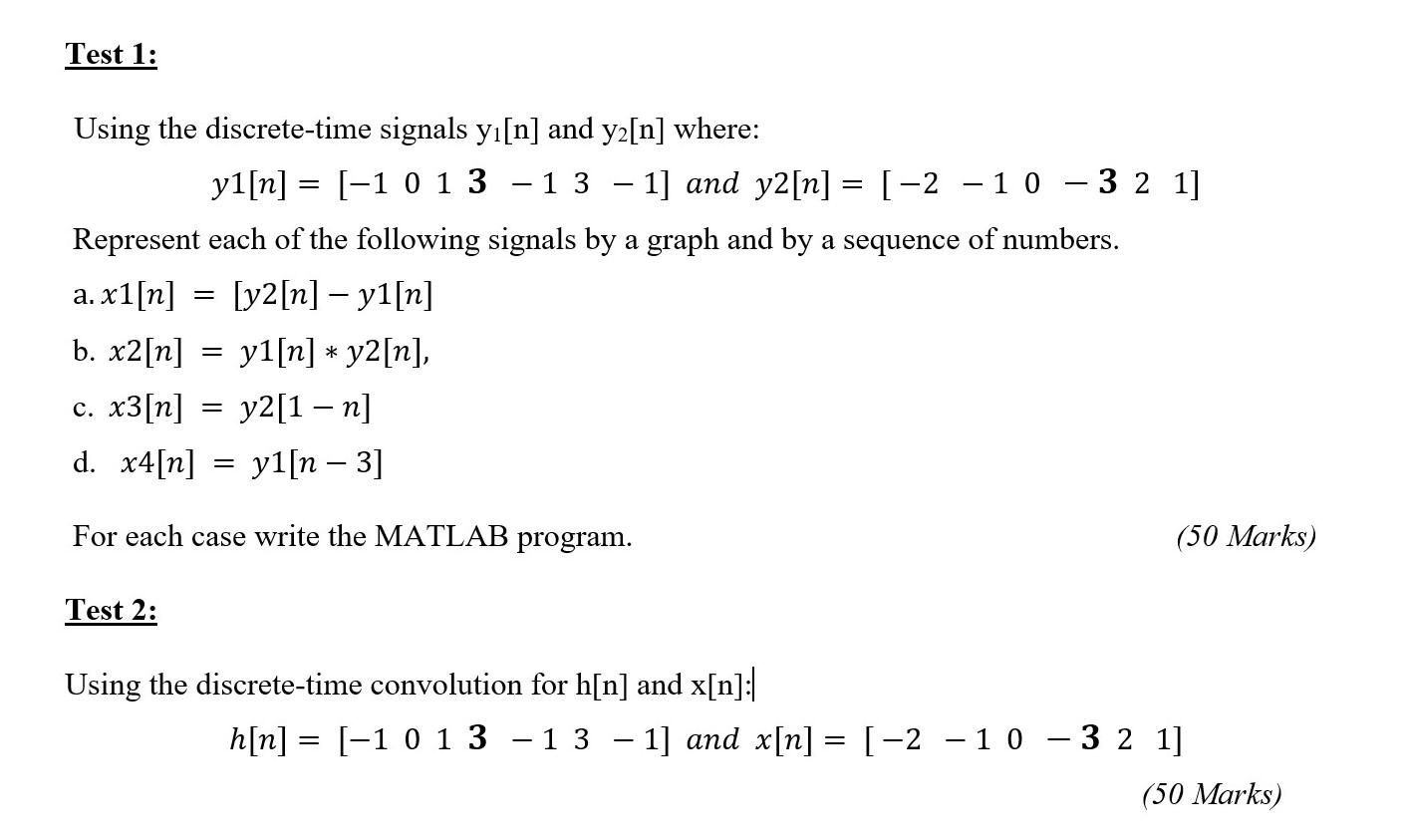 Solved Using the discrete-time signals y1[n] and y2[n] | Chegg.com