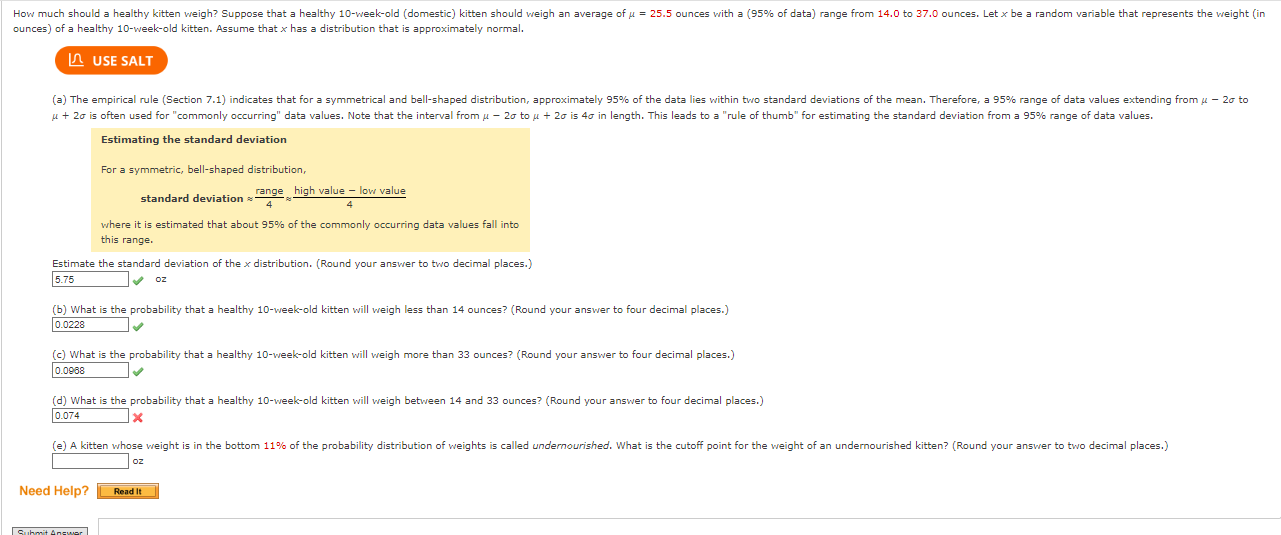 Solved How much should a healthy kitten weigh? Suppose that | Chegg.com