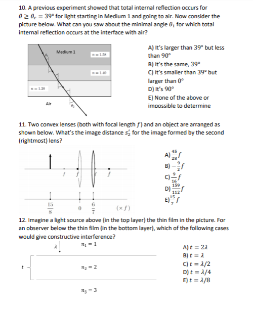Total Internal Reflection Sample Problems Solved A previous experiment showed that total internal | Chegg.com