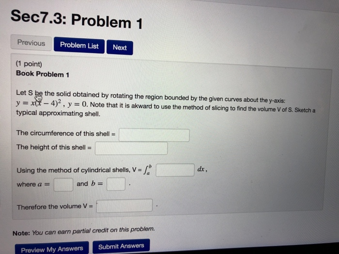 Typical Approximating Shell Solved Sec7.3: Problem 1 Previous Problem List Next (1 | Chegg.com