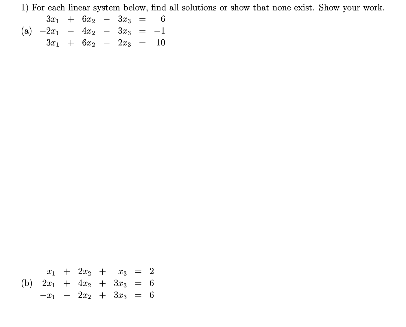 Solved 1) For each linear system below, find all solutions | Chegg.com