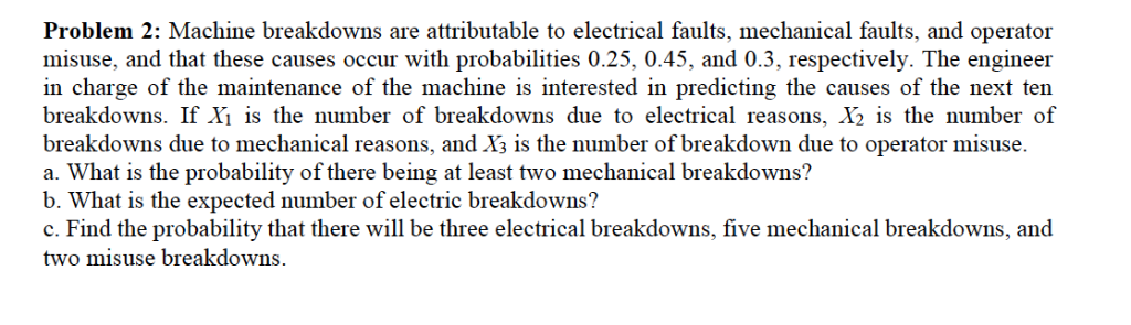 Solved Problem 2: Machine breakdowns are attributable to | Chegg.com