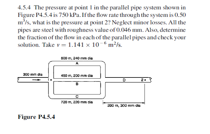 Solved 4.5.4 The pressure at point 1 in the parallel pipe | Chegg.com