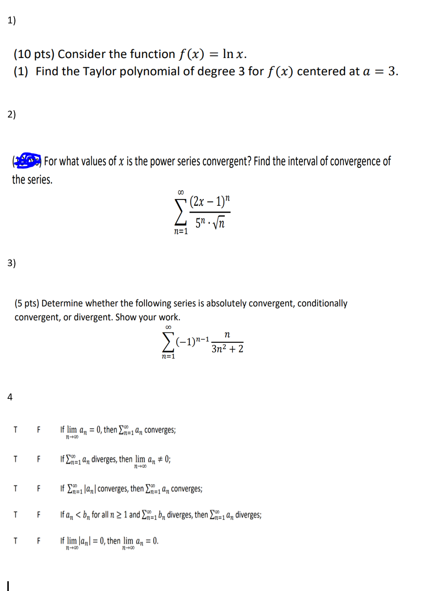Solved 1) (10 pts) Consider the function f(x) = In x. (1) | Chegg.com