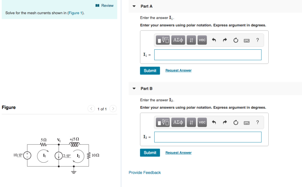 Solved Review Part A Solve for the mesh currents shown in | Chegg.com