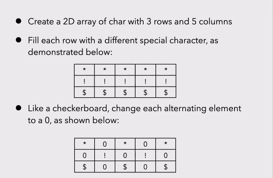 Solved Create a 2D array of char with 3 rows and 5 columns Chegg