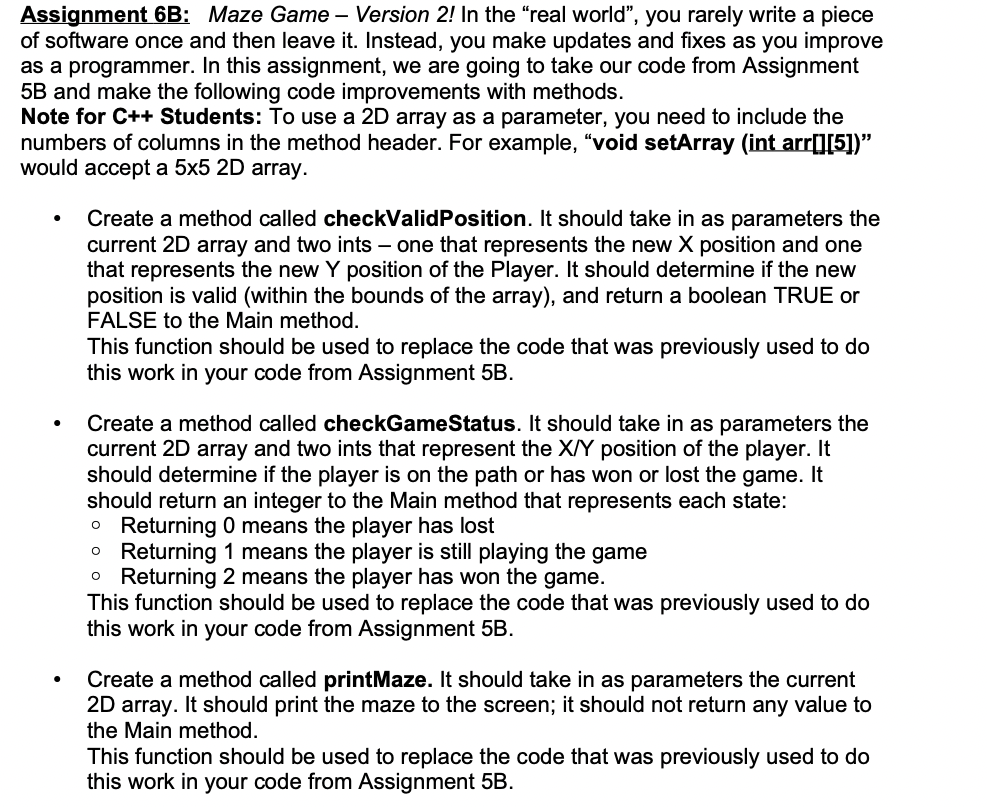 Solved signment 6B: Maze Game - Version 2! In the 