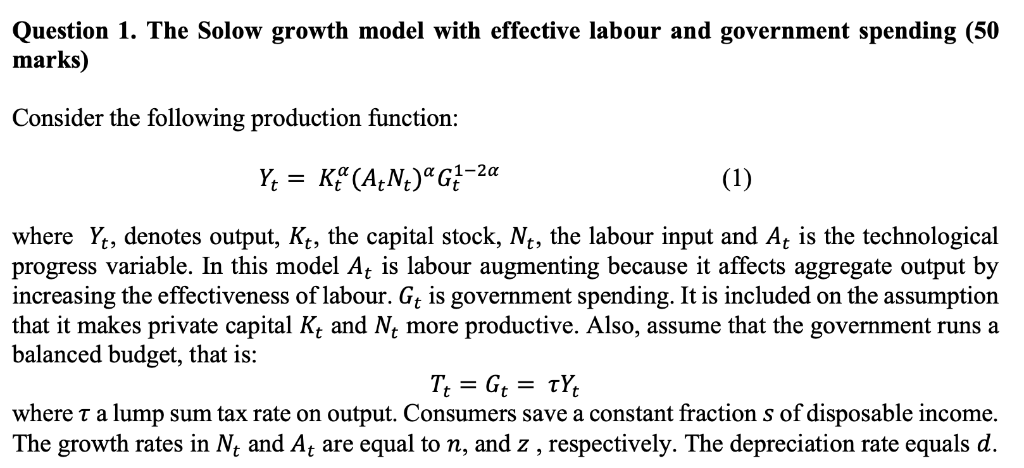 Solved Question 1. The Solow growth model with effective | Chegg.com