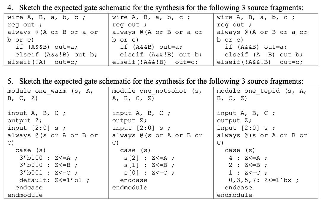 Solved ; 4. Sketch the expected gate schematic for the | Chegg.com