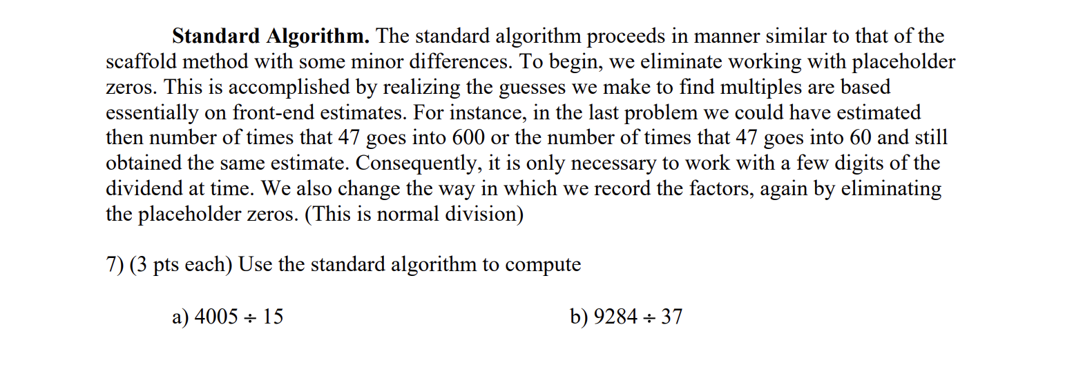 Solved Standard Algorithm. The standard algorithm proceeds | Chegg.com