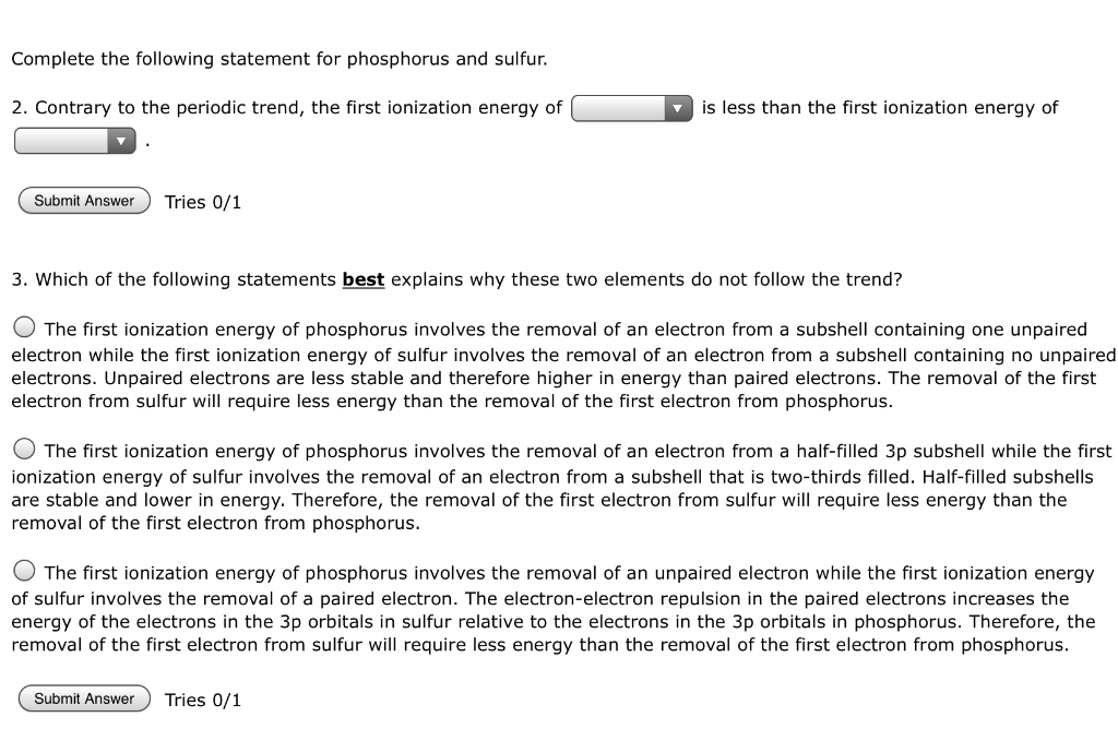 Complete the following statement for phosphorus and | Chegg.com