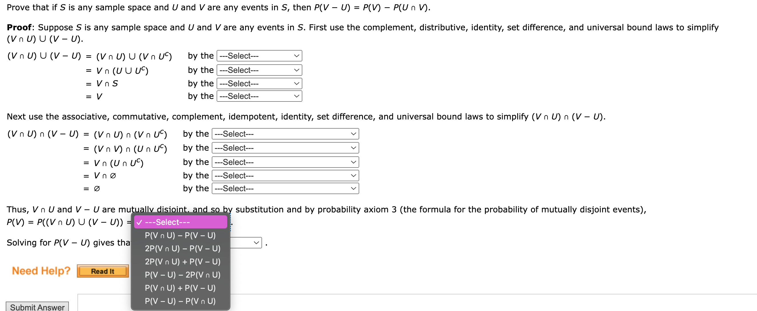 Solved Prove that if S is any sample space and U and V are | Chegg.com