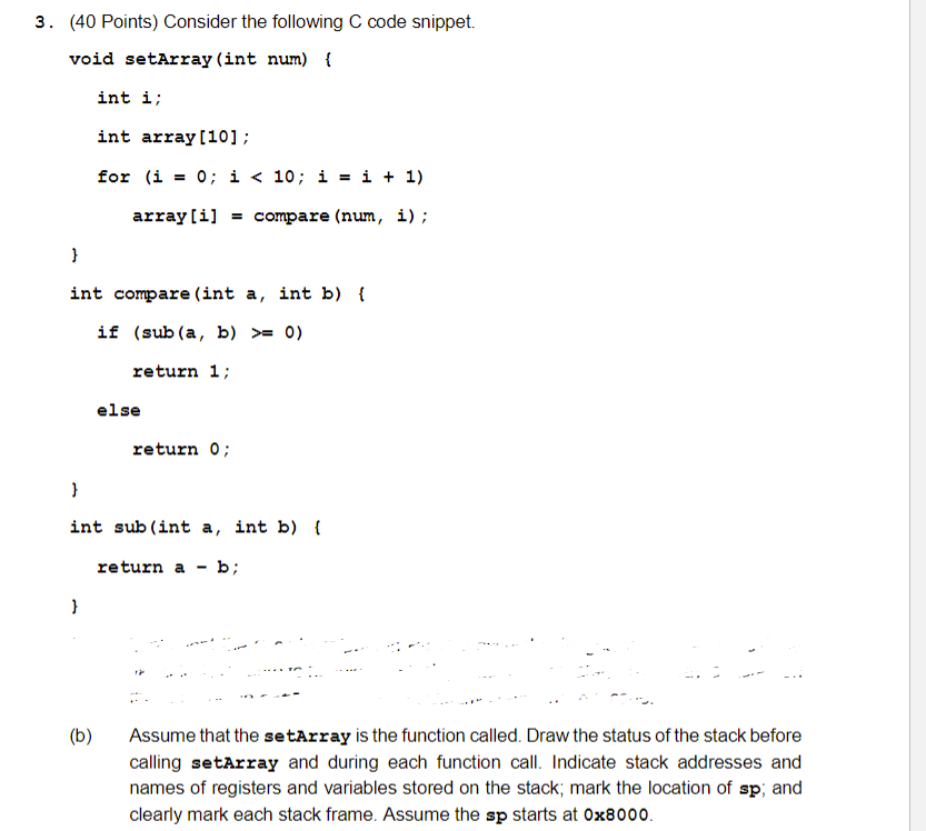 3. (40 Points) Consider the following C code snippet. | Chegg.com