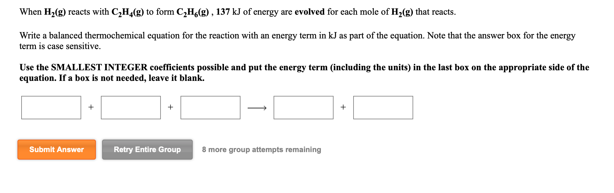 Solved When H2 g reacts with C2H4 g to form C2H6 g 137