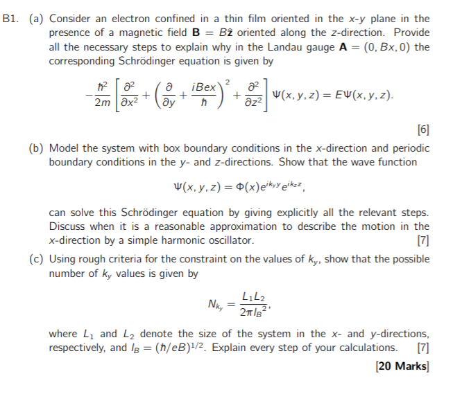 B1. (a) Consider an electron confined in a thin film | Chegg.com