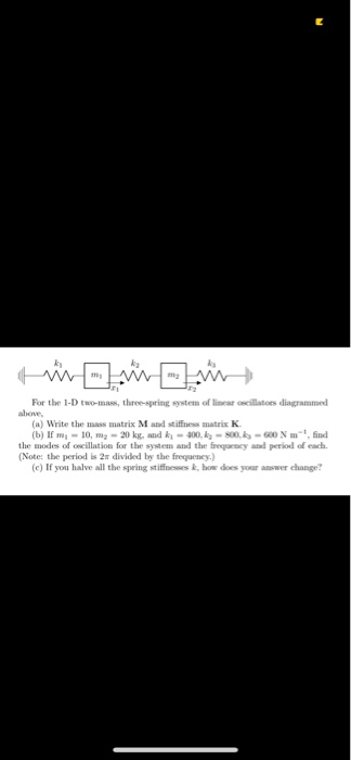 Solved m2 For the 1-D two-mass, three-spring system of | Chegg.com