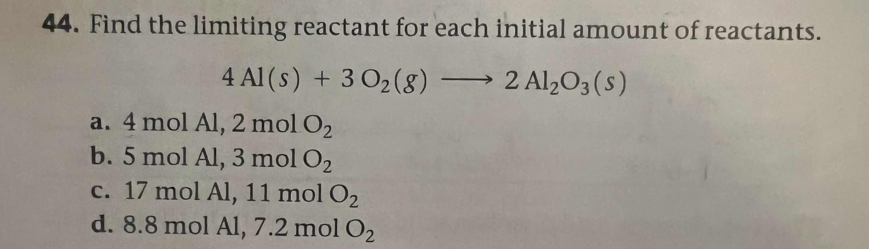 Solved 44. Find the limiting reactant for each initial | Chegg.com