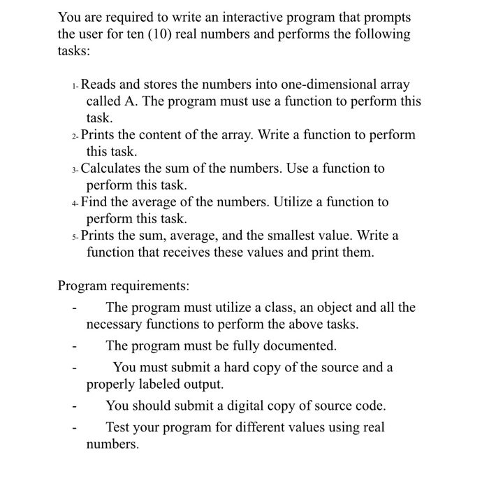 Solved You are required to write an interactive program that | Chegg.com