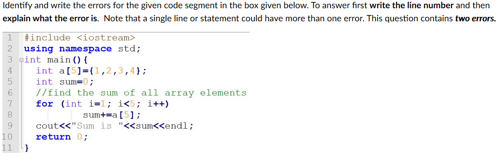Solved Identify and write the errors for the given code | Chegg.com