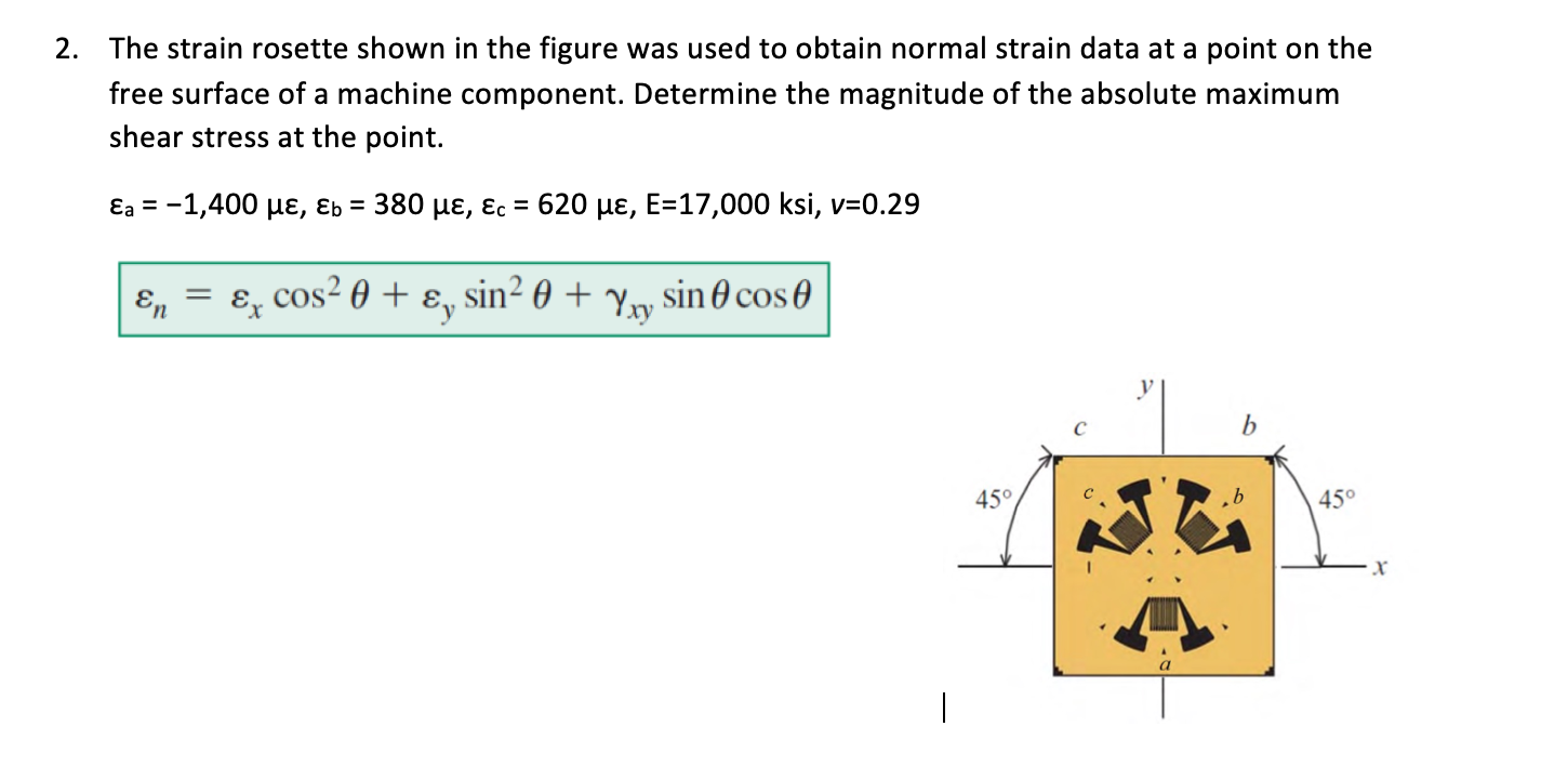 Solved 2. The strain rosette shown in the figure was used to | Chegg.com