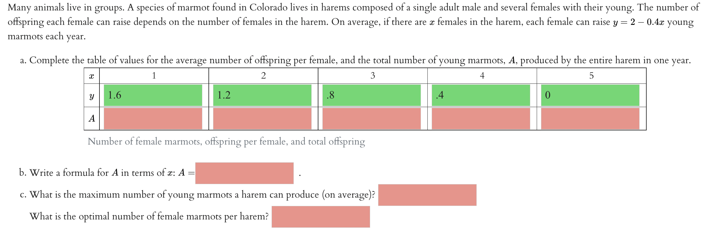 Solved Many animals live in groups. A species of marmot | Chegg.com