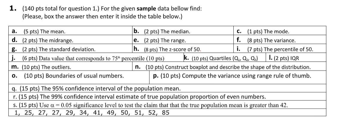 Solved For the given sample data bellow find : Question M, N | Chegg.com