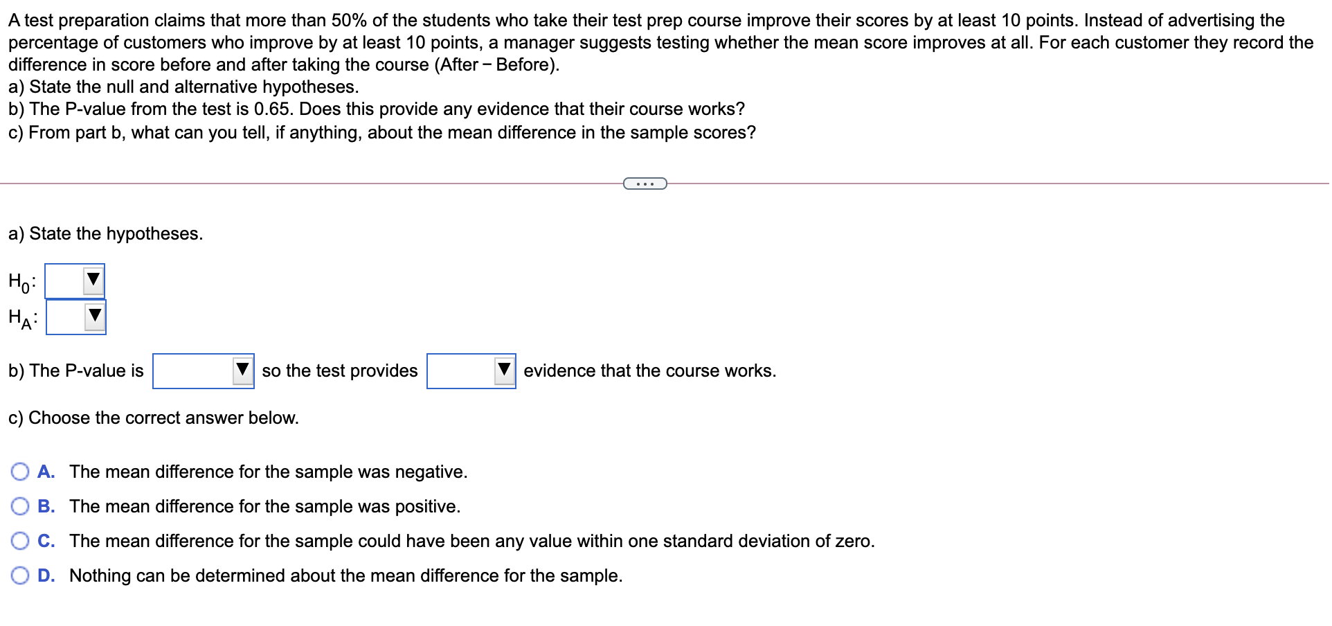 Solved A test preparation claims that more than 50% of the | Chegg.com