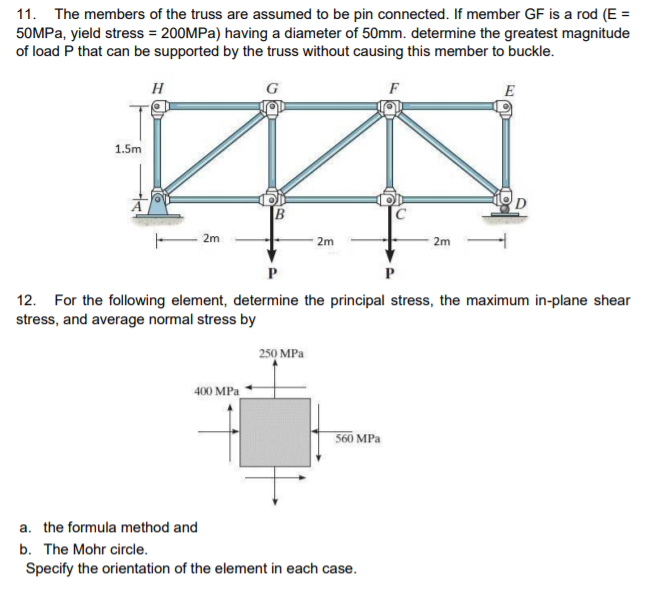 Solved 11 The Members Of The Truss Are Assumed To Be Pin Chegg Com