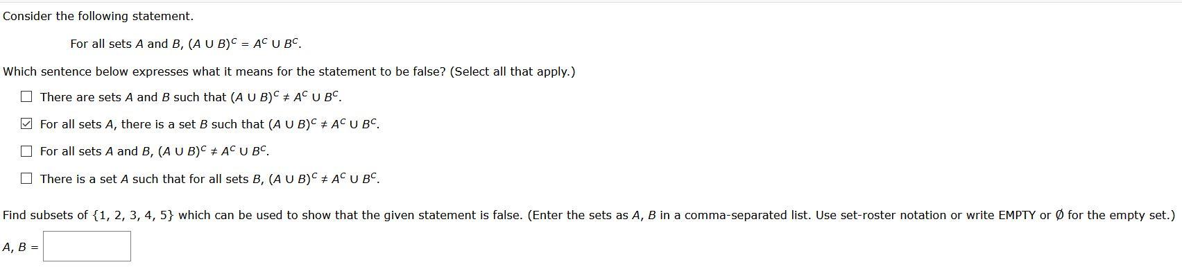 Solved Consider The Following Statement. For All Sets A And | Chegg.com