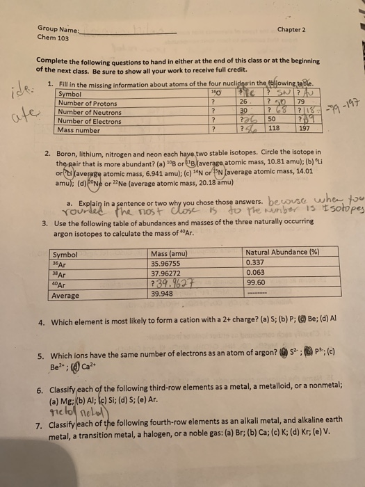 Solved Group Name Chem 103 Chapter 2 of the next class. Be Chegg