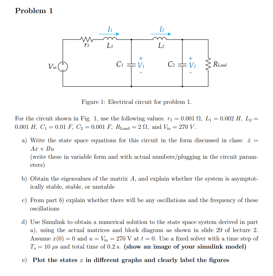 Solved Problem 1 11 12 ri L1 L2 w C1 + V1 Vin HE + V2 C2 | Chegg.com
