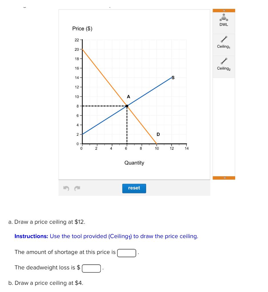 [Solved] a. Draw a price ceiling at \( \ 12 \). Instruct