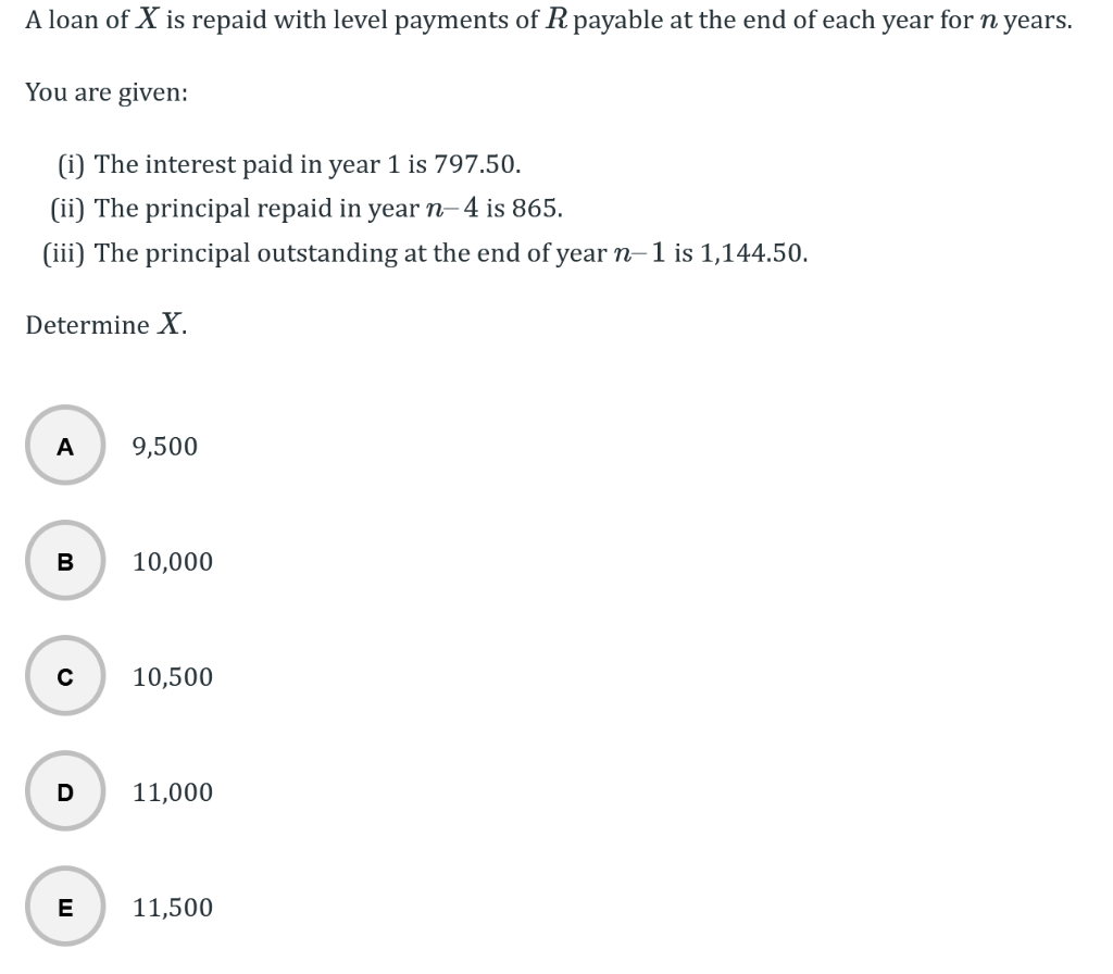 Solved A loan of X is repaid with level payments of R | Chegg.com