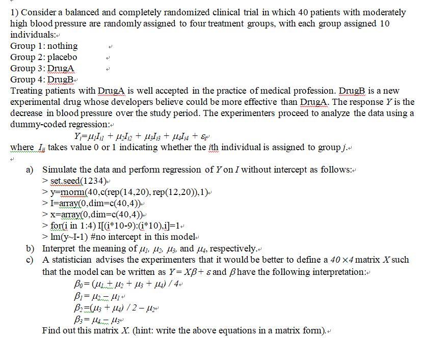1) Consider a balanced and completely randomized | Chegg.com