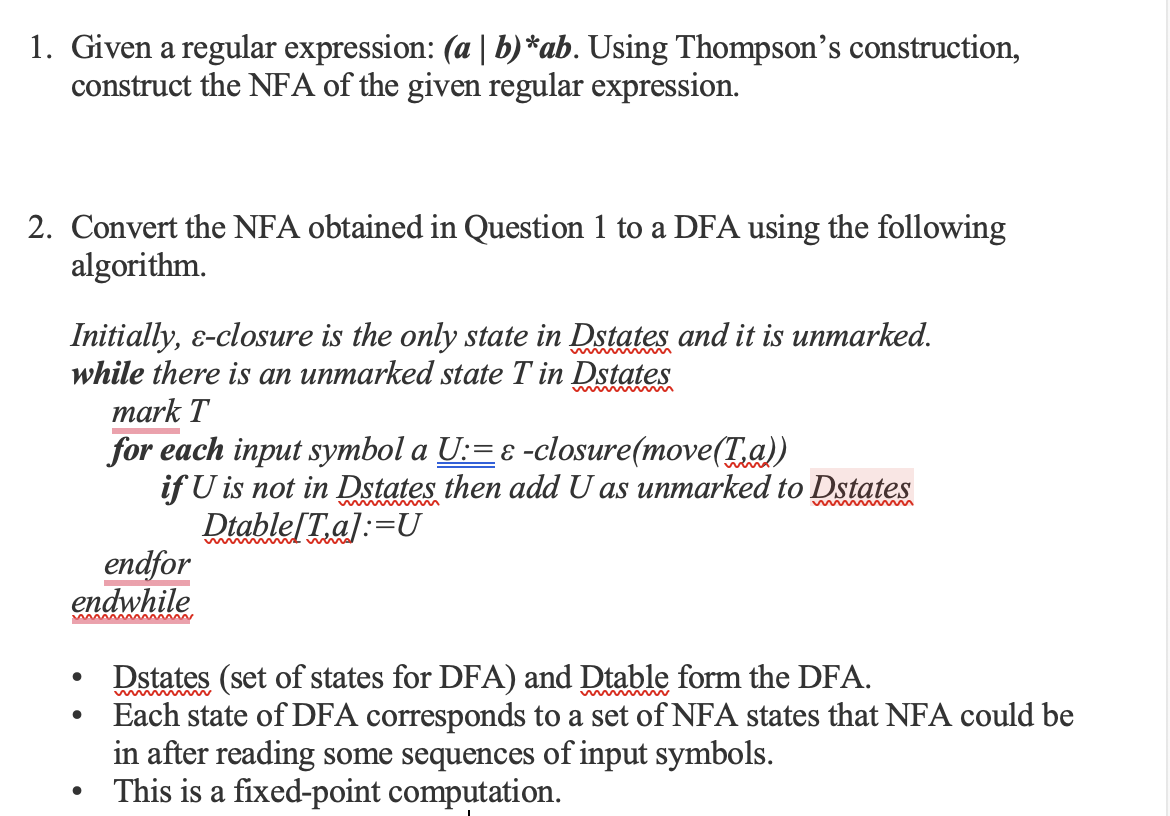 Solved 1. Given A Regular Expression: (a∣b)∗ab. Using | Chegg.com