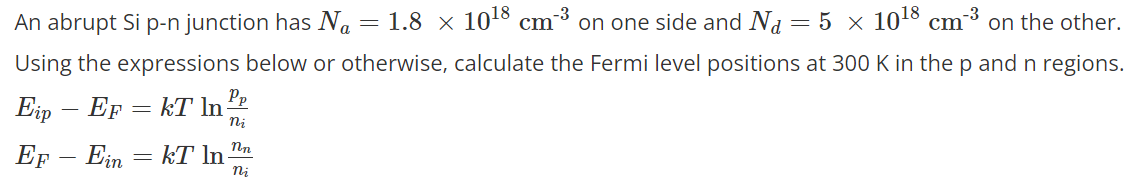 Solved -3 -3 An abrupt Si p-n junction has Na = 1.8 x 1018 | Chegg.com