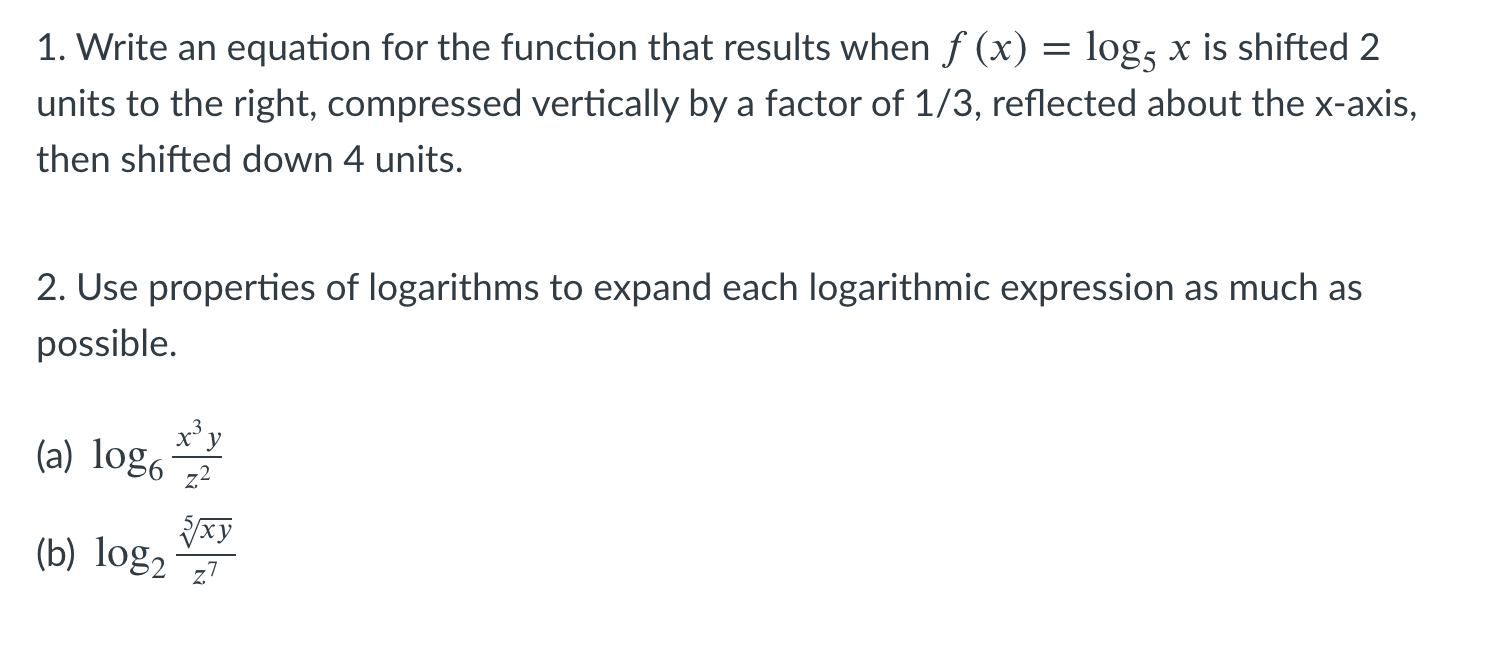 Solved 1. Write an equation for the function that results | Chegg.com