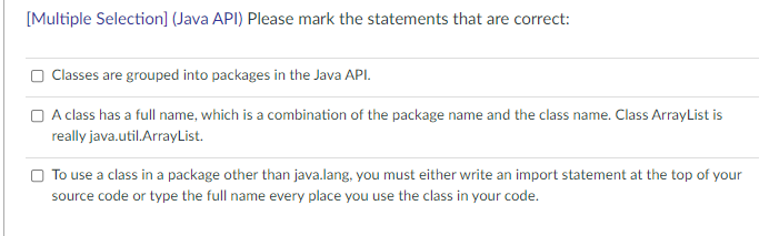 Solved [Multiple Selection) (Java API) Please mark the | Chegg.com