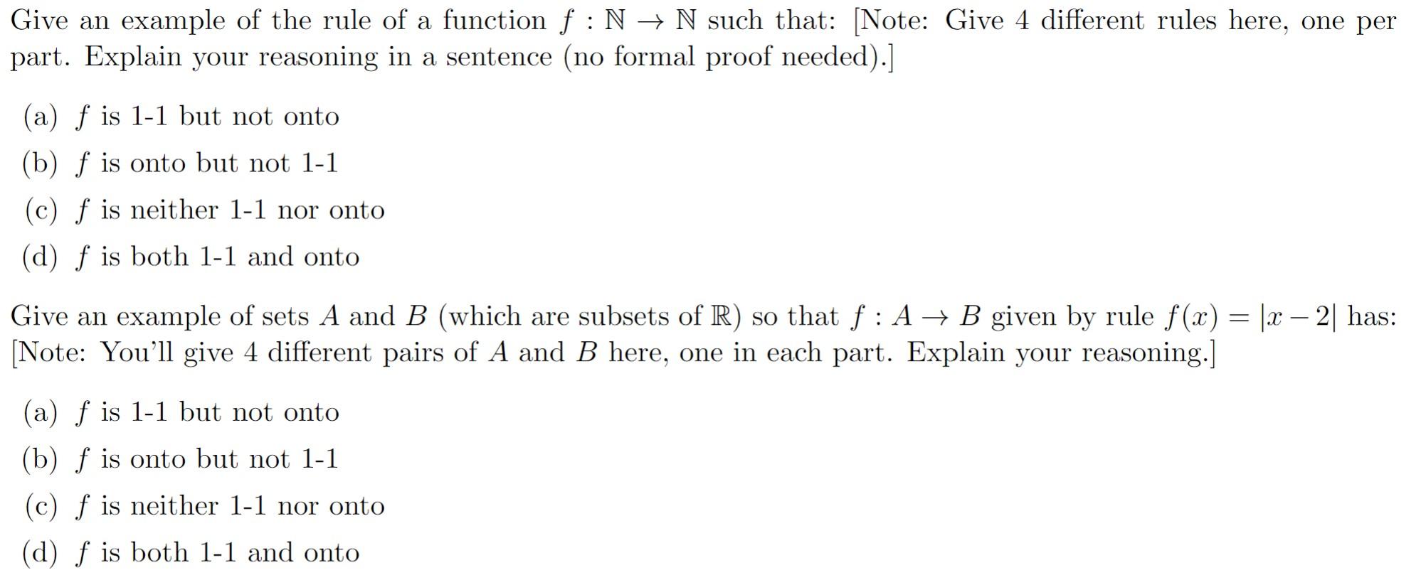 Solved Give an example of the rule of a function f:N + N | Chegg.com