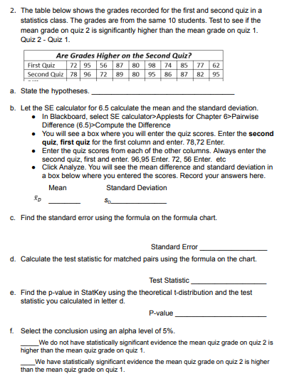 Solved 2. The table below shows the grades recorded for the | Chegg.com