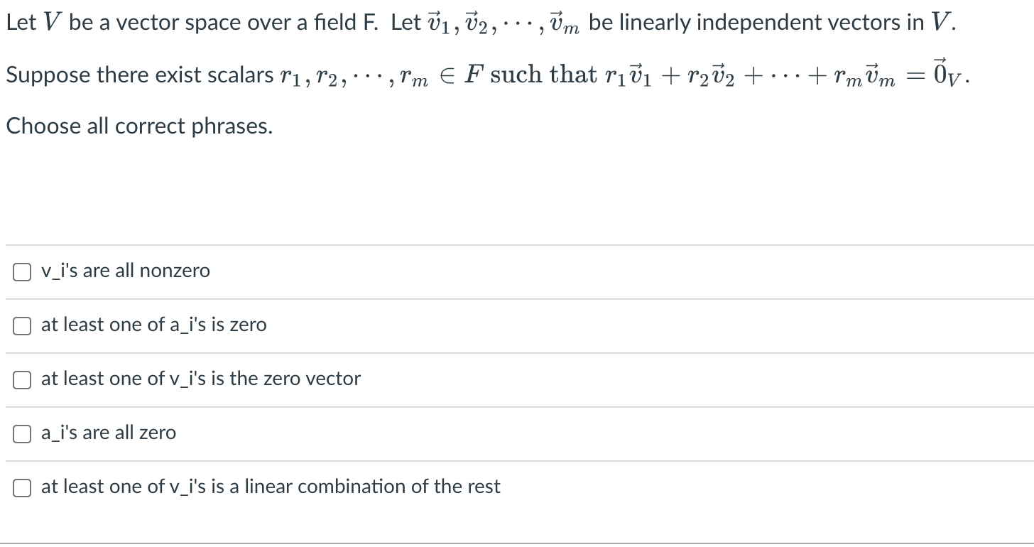 Solved > Let V be a vector space over a field F. Let V1, V2, | Chegg.com