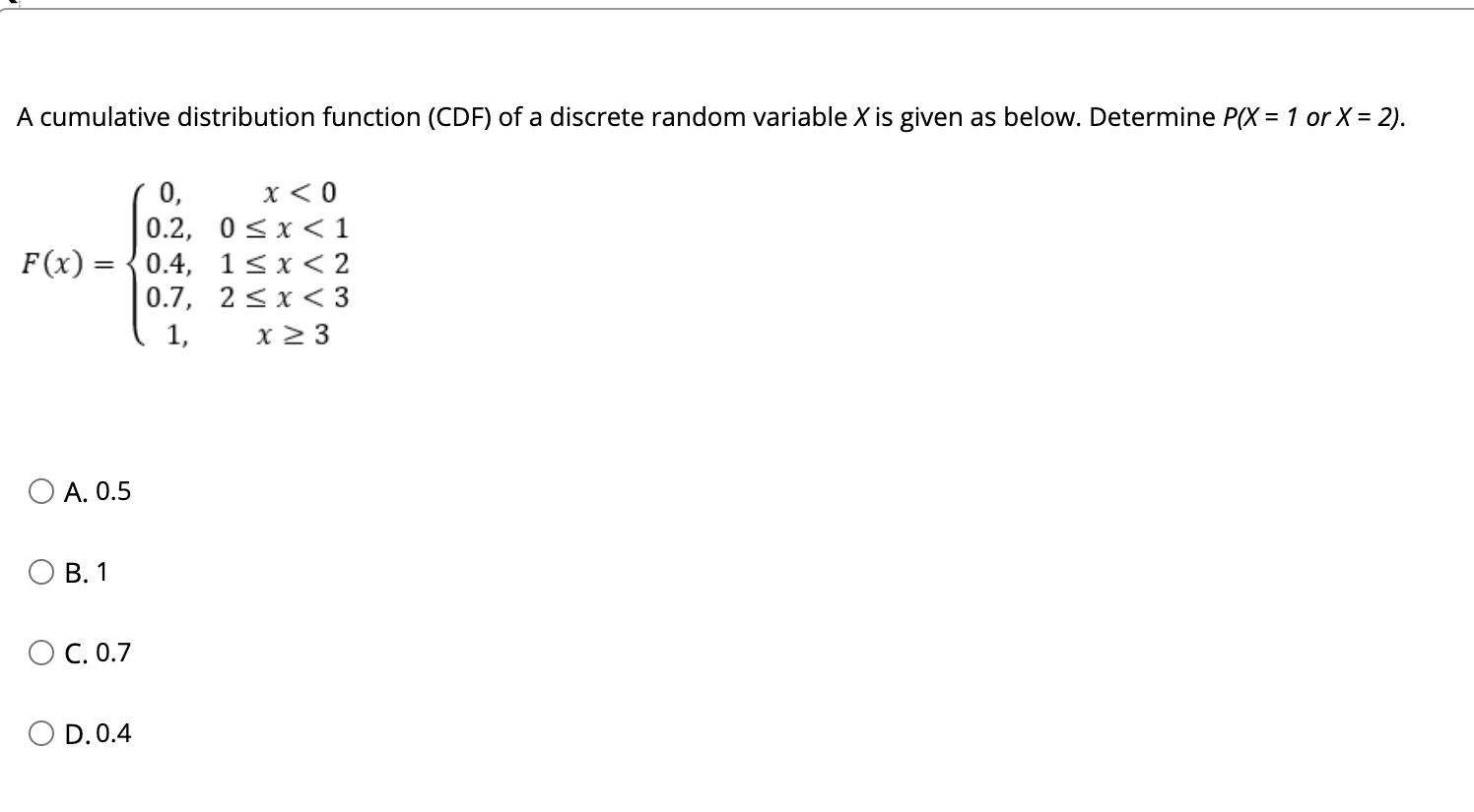 Solved A cumulative distribution function (CDF) of a | Chegg.com