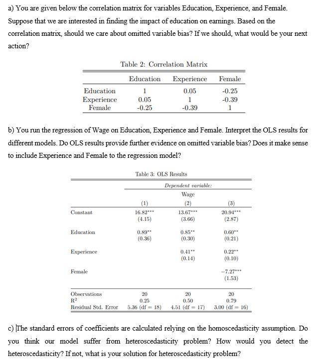 a) You are given below the correlation matrix for | Chegg.com