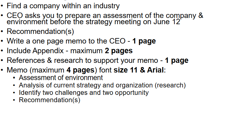 Find A Company Within An Industry CEO Asks You To Chegg