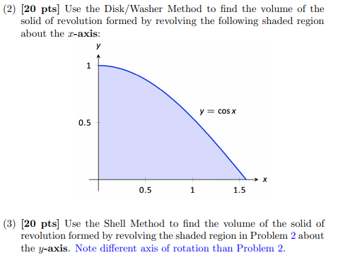 Solved (2) (20 pts] Use the Disk/Washer Method to find the | Chegg.com