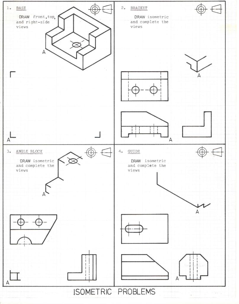 Solved 1. BASE BRACKET DRAW front, top, and right-side views | Chegg.com